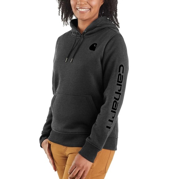Carhartt Gray Relaxed Fit Medium Weight Hoodie Sweatshirt Logo Sleeve Medium - Picture 1 of 10